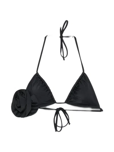 Moschino Floral-appliqué Triangle Bikini Top In Black