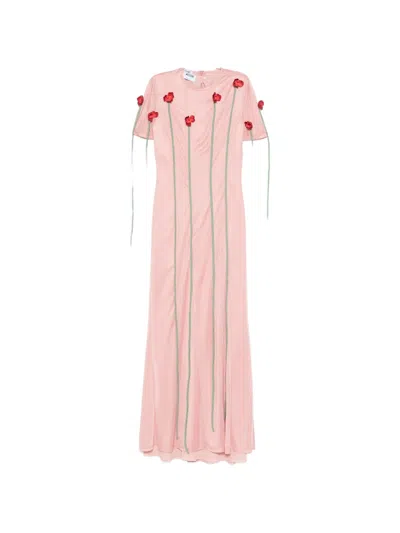 Moschino Floral-appliqued Midi Dress In Pink