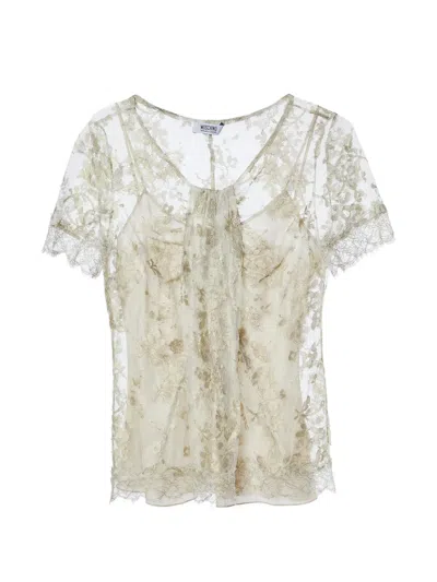 Pre-owned Moschino Floral-lace Short-sleeve Blouse In Neutral