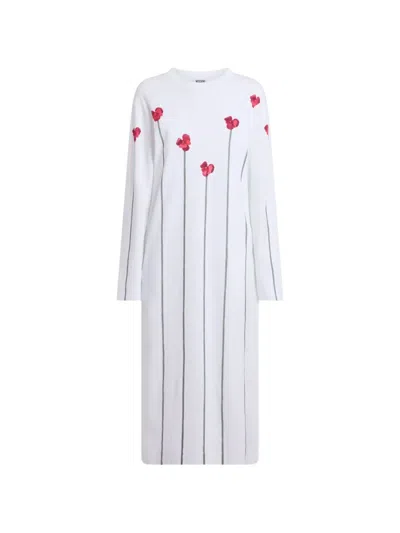 Moschino Floral-print 3d-appliqué Maxi Dress In White