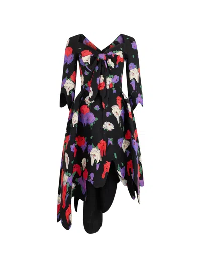 Moschino Floral-print Asymmetric Dress In Black