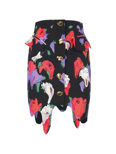 Moschino Floral-print Asymmetrical Skirt In Black