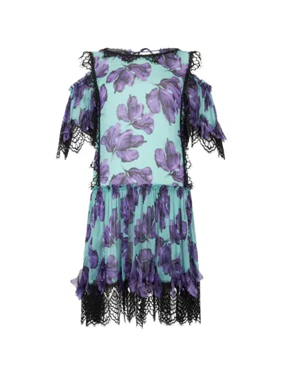 Moschino Floral-print Lace-trim Mini Dress In Animal Print