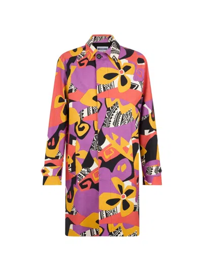 Moschino Floral-print Long-sleeve Single-breasted Coat In Multi