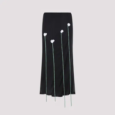 Moschino 3d Flower Applique Midi Skirt In Black
