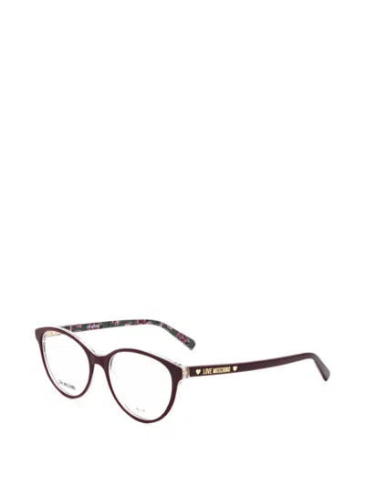 Moschino Floral-print Round-frame Glasses In Black