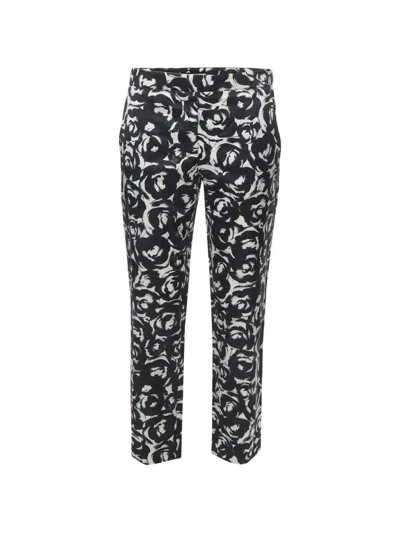 Pre-owned Moschino Floral-print Satin Trousers In Black