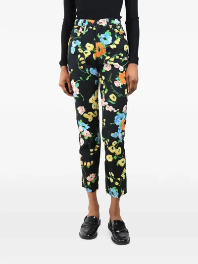 Pre-owned Moschino Floral-print Straight-leg Trousers In Black