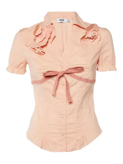Pre-owned Moschino Flower-appliqué Buttoned Shirt In Pink