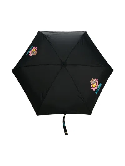 Moschino Flower Bear With Pendant Teddy Supermini Umbrella In Black