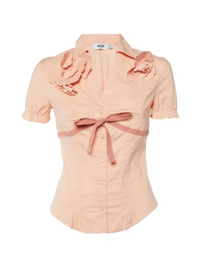 Pre-owned Moschino Flower-detail Bow-fastening Shirt In Pink