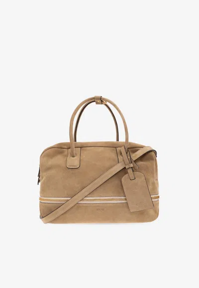 Moschino Folding Suede Top Handle Bag
