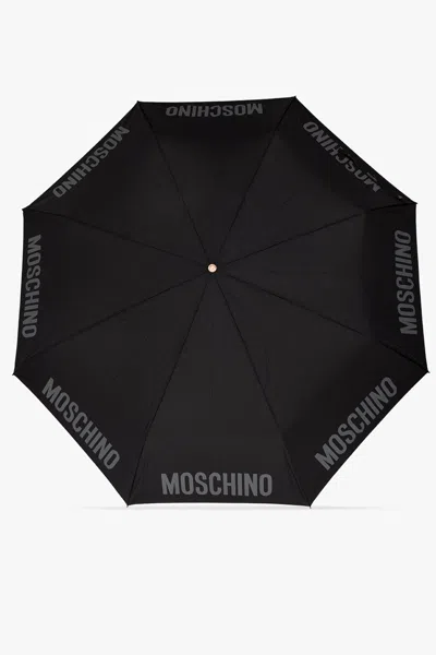 Moschino Folding Umbrella With Logo In Black