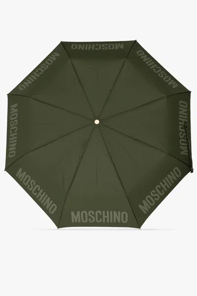 Moschino Folding Umbrella With Logo In Green