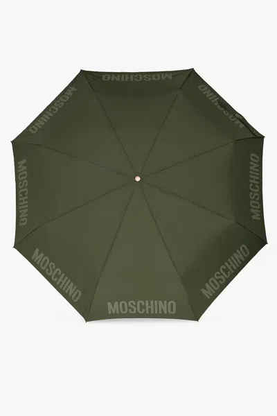 Moschino Folding Umbrella With Logo In Green