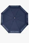 Moschino Folding Umbrella With Logo In Navy Blue