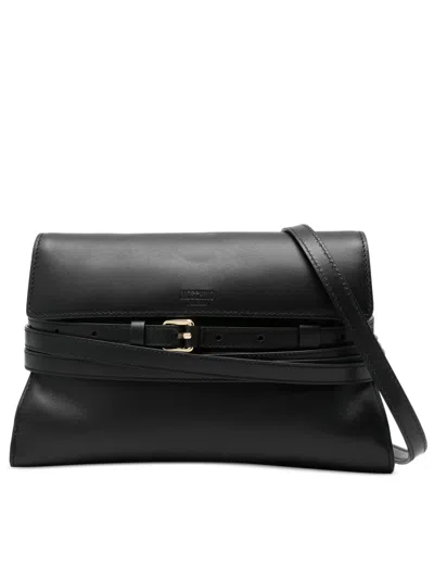 Moschino Fold-over Nappa Leather Shoulder Bag With Gold In Black