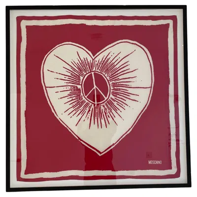 Pre-owned Moschino Framed  Silk Scarf, Red Heart Design, Italian Art, 1990s