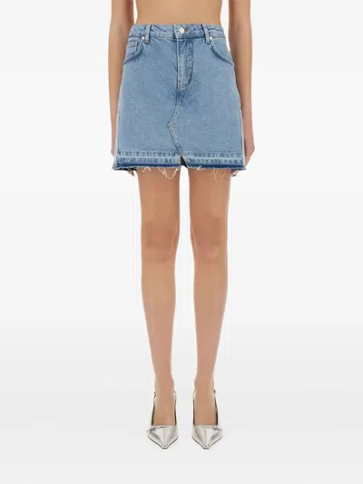 Moschino Distressed Denim Shorts With Frayed Hem In Blue