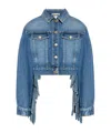 Moschino Fringed Cropped Denim Jacket In Blue
