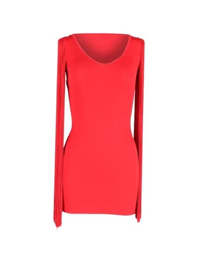 Pre-owned Moschino Fringe-sleeve Mini Dress In Red
