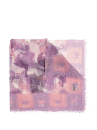 Moschino Fringed Animal-print Scarf In Purple