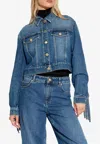 Moschino Fringed Cropped Denim Jacket In Blue