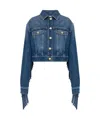 Moschino Fringed Cropped Denim Jacket In Blue
