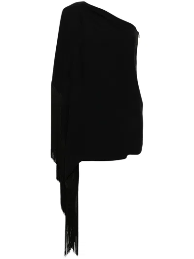 Moschino One-shoulder Fringe Mini Dress In Black