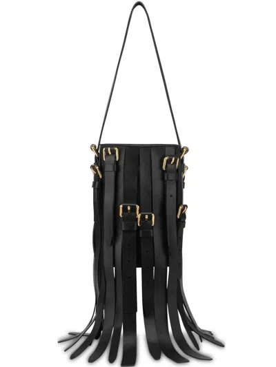 Moschino Fringed Shoulder Bag In Black