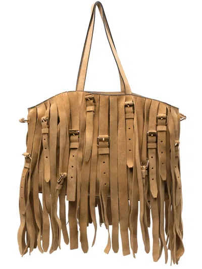 Moschino Fringed Tote Bag In Neutrals