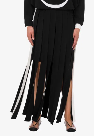 Moschino Fringed Wool Maxi Skirt In Black