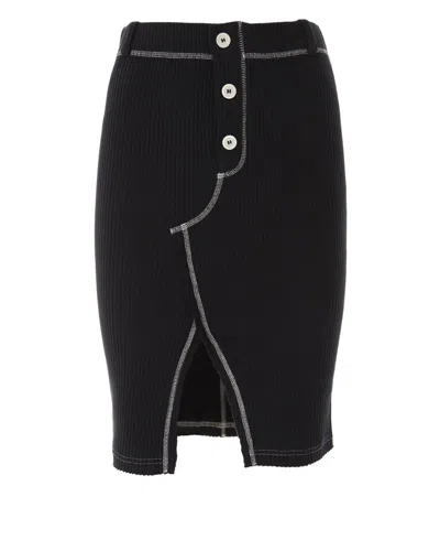 Moschino Front Slit Ribbed Knit Skirt In Black