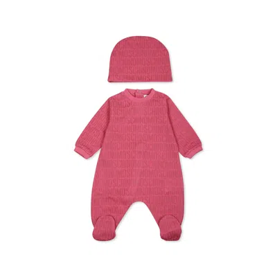 Moschino Fuchsia Babygrow Set For Baby Girl With Logo In Pink