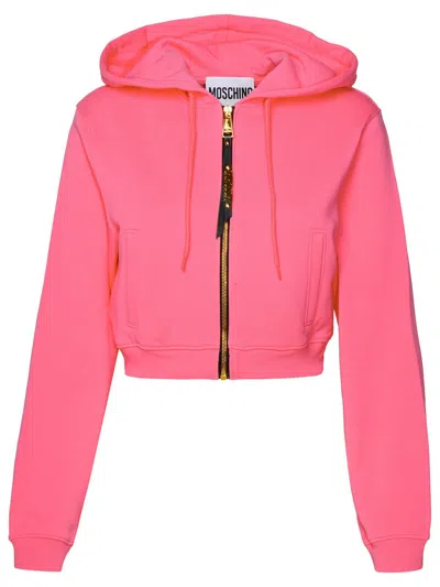 Moschino Logo-lettering Cropped Hoodie In Pink