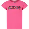 MOSCHINO FUCHSIA CROP T-SHIRT FOR GIRL WITH TEDDY BEARS AND LOGO