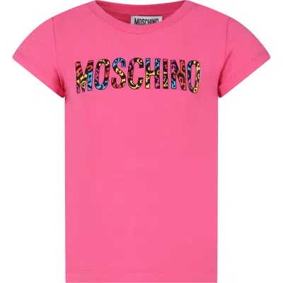 Moschino Kids' Fuchsia Crop T-shirt For Girl With Teddy Bears And Logo