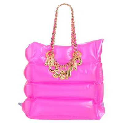 Pre-owned Moschino Fuchsia Inflatable Pool Float Pvc Tote Bag Logo Charm Chain Designer In Pink