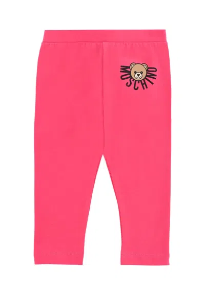 Moschino Fuchsia Leggings For Baby Girl With Teddy Bear In Pink