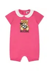 Moschino Fuchsia Romper For Baby Girl With Teddy Bear In Fuchsia