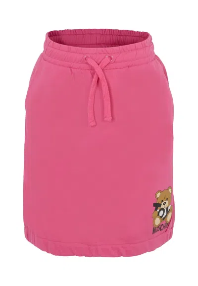 Moschino Kids' Fuchsia Skirt For Girl With Teddy Bear In Pink