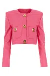 Moschino Cropped Structured Blazer With Buttoned Sleeves In Fuxia