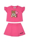 Moschino Fuchsia Suit For Baby Gir With Teddy Bear In Fuchsia