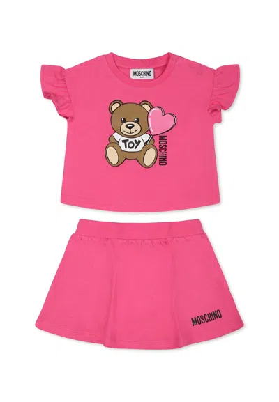 Moschino Kids' Fuchsia Suit For Baby Gir With Teddy Bear