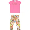 MOSCHINO FUCHSIA SUIT FOR BABY GIRL WITH TEDDY BEAR AND LOGO