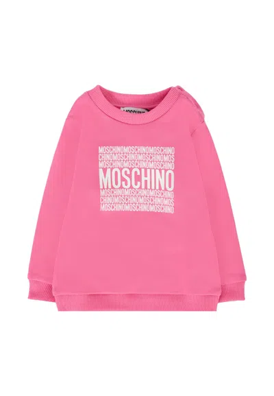 Moschino Fuchsia Sweatshirt For Baby Girl With Logo In Pink