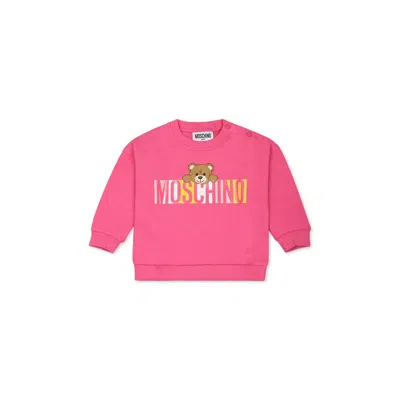 Moschino Fuchsia Sweatshirt For Baby Girl With Teddy Bear
