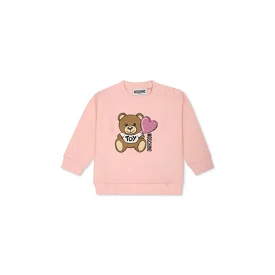 Moschino Fuchsia Sweatshirt For Baby Girl With Teddy Bear In Pink