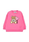 Moschino Fuchsia Sweatshirt For Baby Girl With Teddy Bear In Pink
