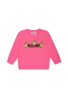 Moschino Fuchsia Sweatshirt For Baby Girl With Teddy Bears In Pink